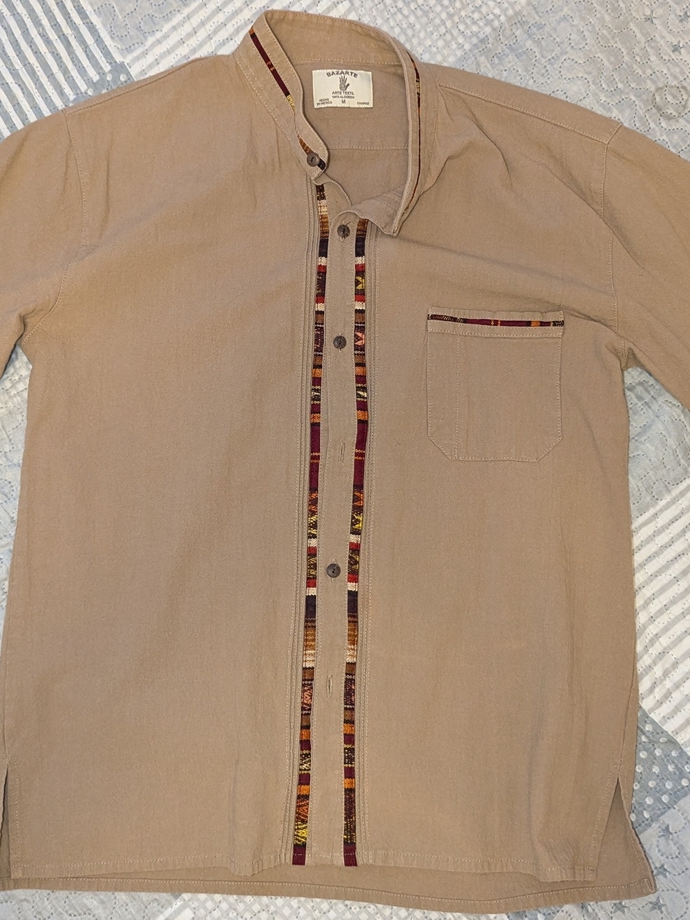 Bazarte Arte Textil Mexican Artisan Embroidered Cotton Shirt Size M